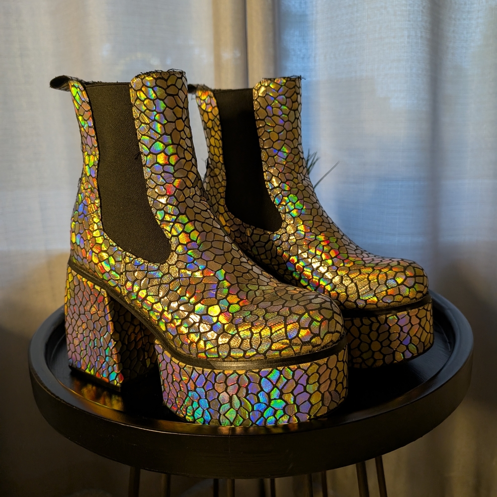 Holographic Platform Ankle Boots